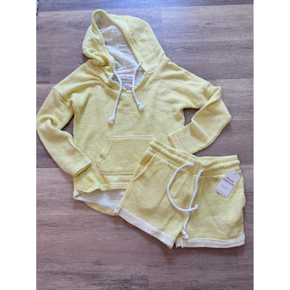 Trade Heritage Yellow Marled Knit Hoodie and Shorts Lounge Set Small 3327